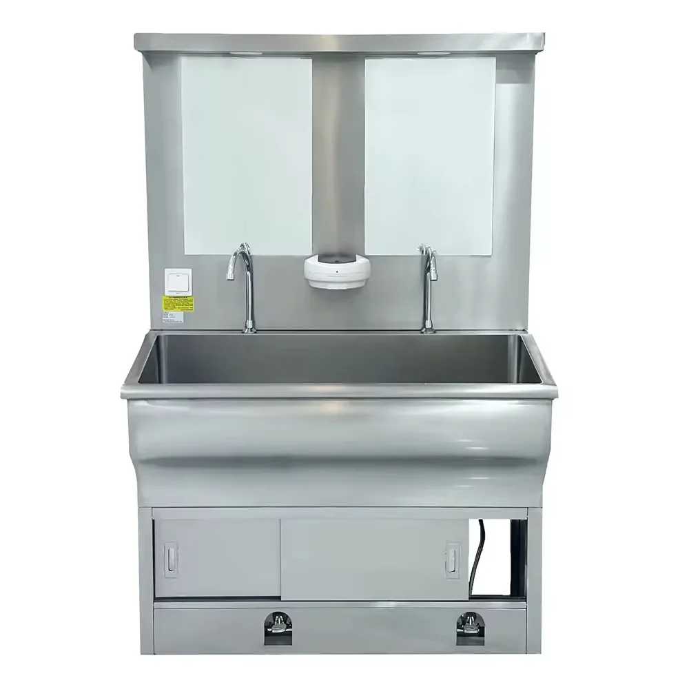 Stainless steel 304 medical foot pedal board sink double wash basin hospital clinic operating room hands-free commercial