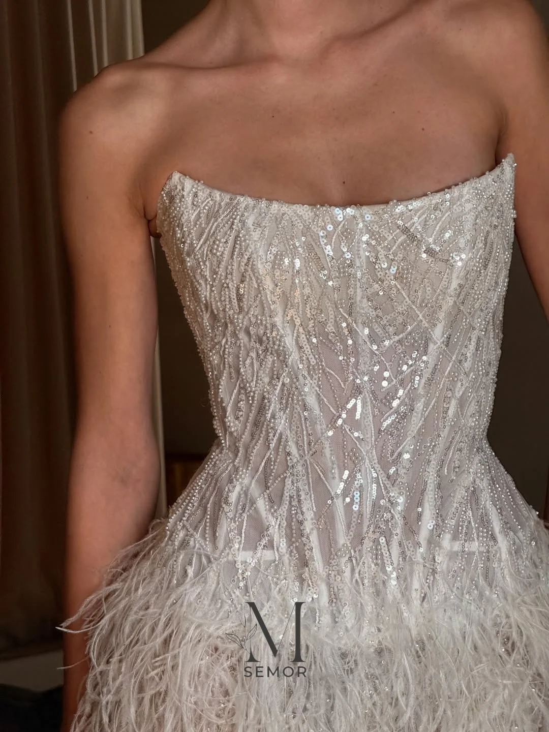 Semor Exquisite Short Wedding Dress Sparkly Customized Strapless Tassel Feather Bridal Gown New Arrival Vestidos De Novia 2026 view 2