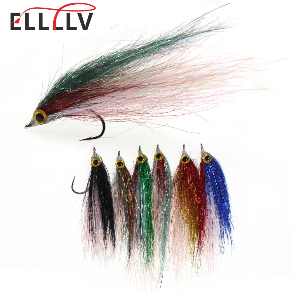 6PCS Ice Dubbing Baitfish Imitation Lure Wounded Minnow Fly  for Salmon Pike Trout Steelhead Slowly Sinking Fly Fishing Bait