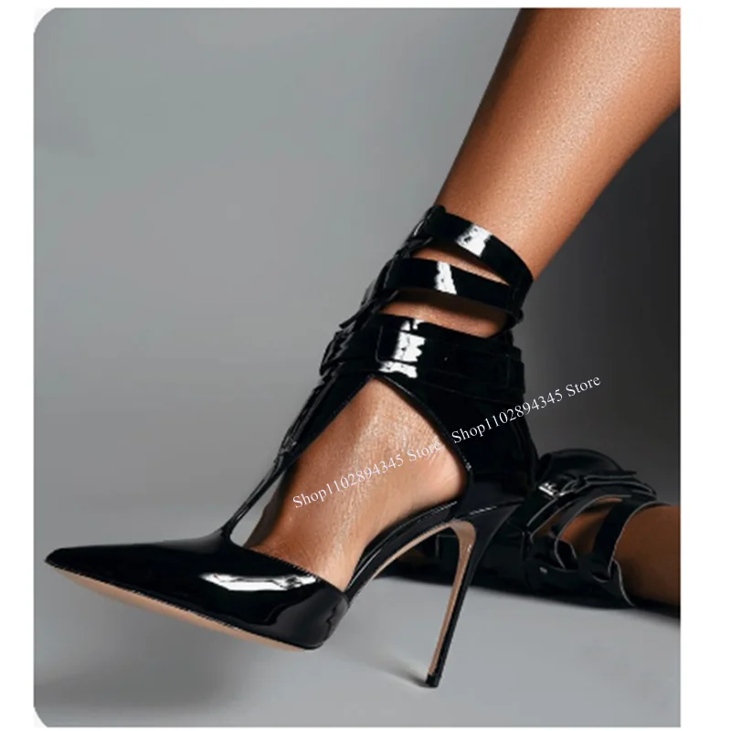 

Black Patent Leather Hollow Pumps Pointed Toe Western Autumn Fashion Sexy Novel Style Summer 2023 Woman Shoes Zapatillas Mujer