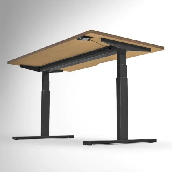 Ergonomic Sit Stand Up Desk Dark Wood Grain Desktop Single Motor Electric Steel Frame Height Adjustable Standing Desk