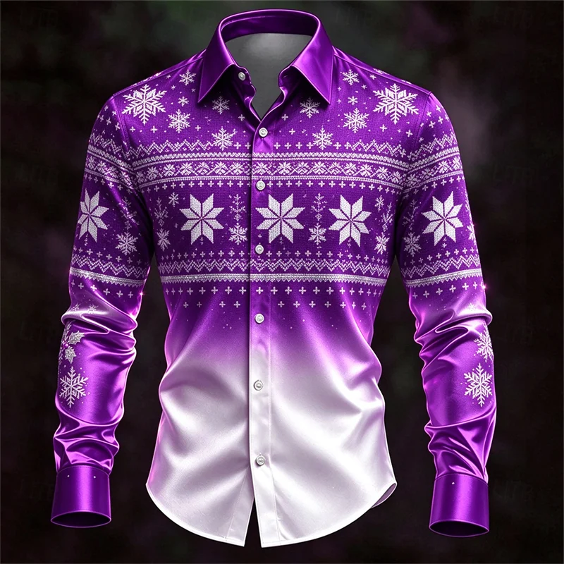 New men's shirt in dark green, white gold, Christmas tree crutch, candy red fruit, snowflake gold, bow print shirt