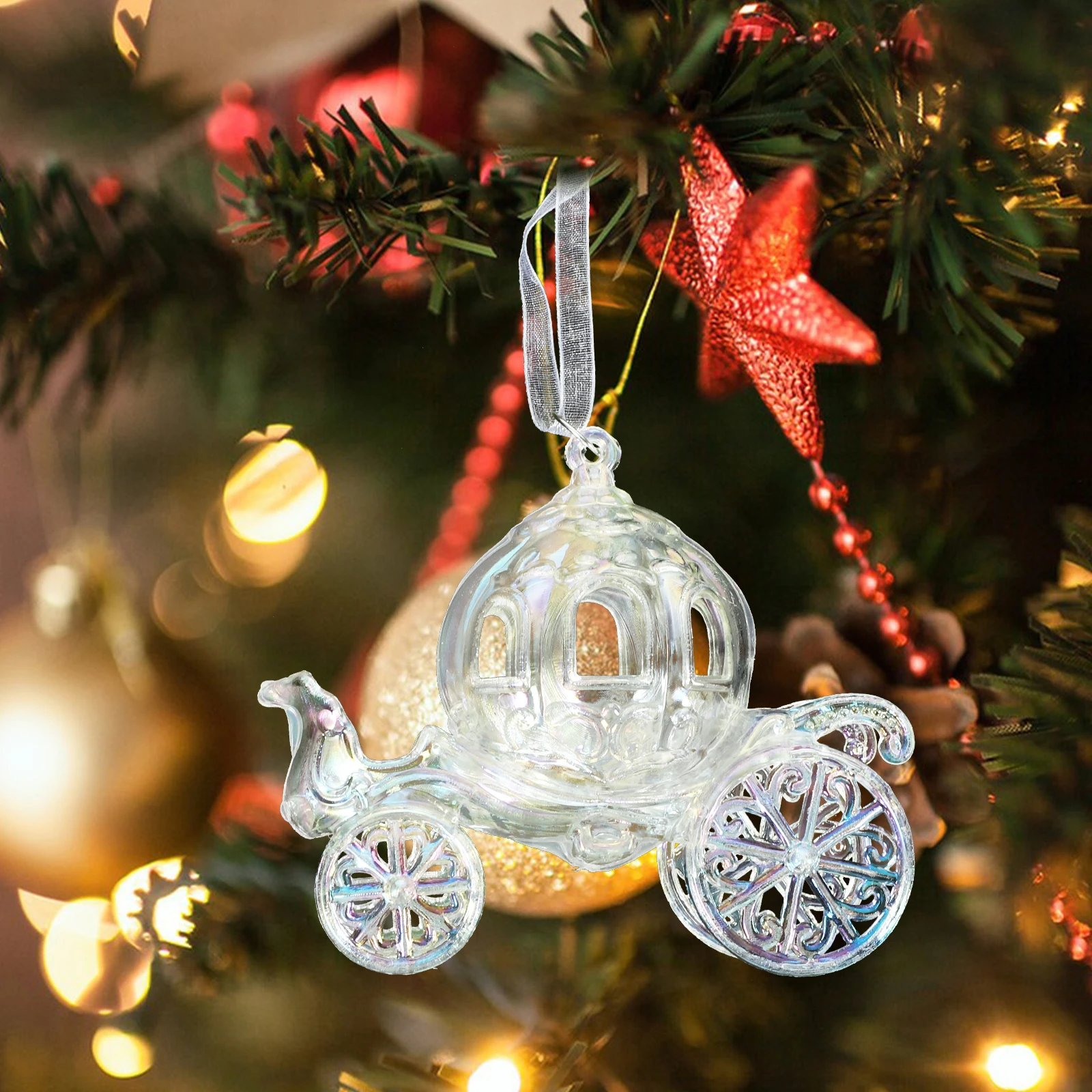 

Christmas Carriage Hanging Ornament Acrylic Xmas Tree Pendant Exquisite Craftsmanship Versatile Home Decor