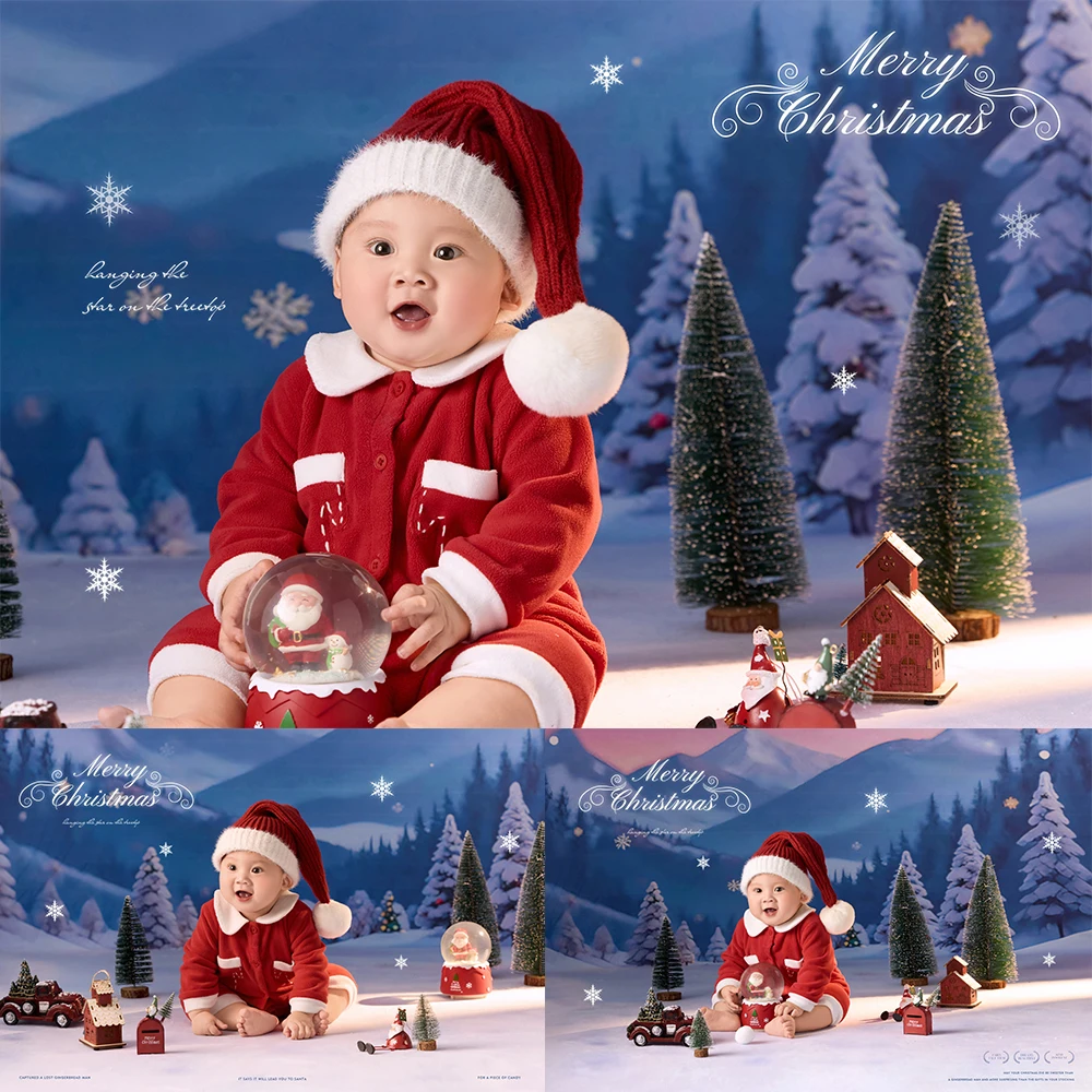 Red Christmas Newborn Romper Set Santa Style Photo Shoot Outfit with Plush Pom-Pom Hat for Studio 100 Days Baby Photography Prop