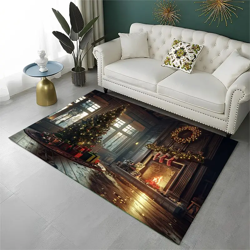 Happy Christmas Non-Slip Area Rug Carpet for Living Room Bedroom Sofa,Xmas Home Decor Doormat Floor Mat,Santa Claus Holiday Rug