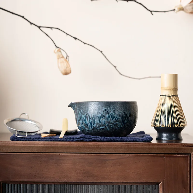 

8pcs/set Japanese Kiln-changed Matcha Set, Matcha Matcha Bow Tea Soup Bowl Whisk Porcelain Teaware Set