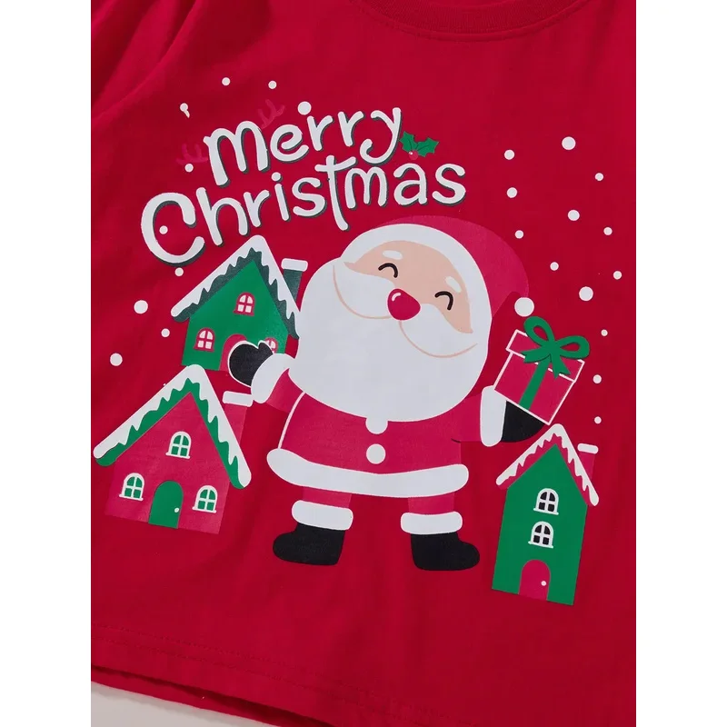 طقم بيجامات سانتا كلوز للأولاد والبنات ملابس منزلية للأطفال في عيد الميلاد باللون الأحمر بأكمام طويلة وسراويل علوية من قطعتين ثقوب؛ 3، c'5.b؛ 8'