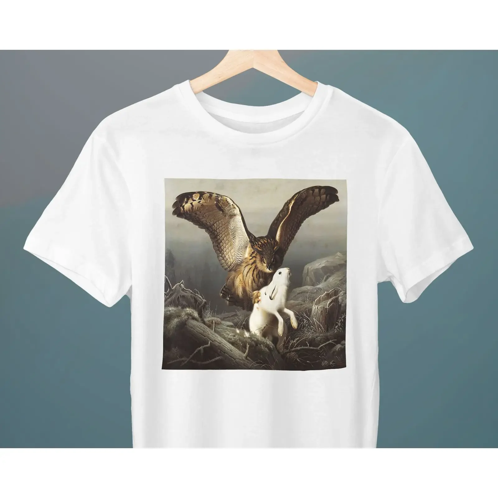 Ferdinand von Wright Eagle Owl Seizes Hare Painting Art T Shirt for Him Her vintage Washed homme Top For Everyday Wear