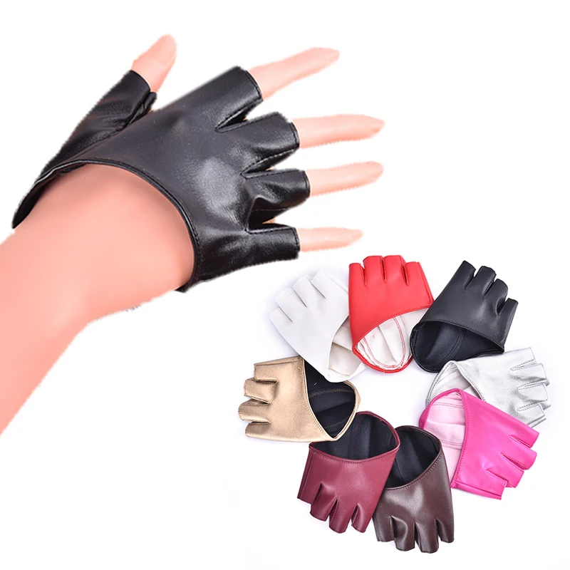 1pair Women Fashion PU Leather Black Half Finger Gloves Cool Heart Hollow Fingerless Gloves Boy Gloves For Fitness