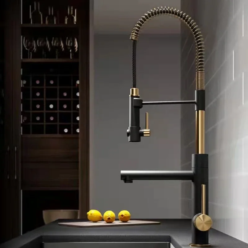 

YYHC-2023 Modern 360 Rotating Deck Mounted Mixer Kitchen Sink Faucet Gold and Black Luxury Brass Provided Contemporary Ceramic 2