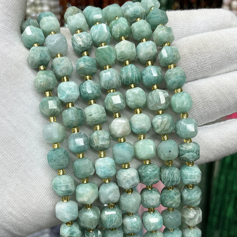 Natural Amazonite Handmade Tianhe Stone Faceted Cube Loose Beads For DIY Jewelry Making Bracelet Necklace 15” 6-7mm 8-9mm