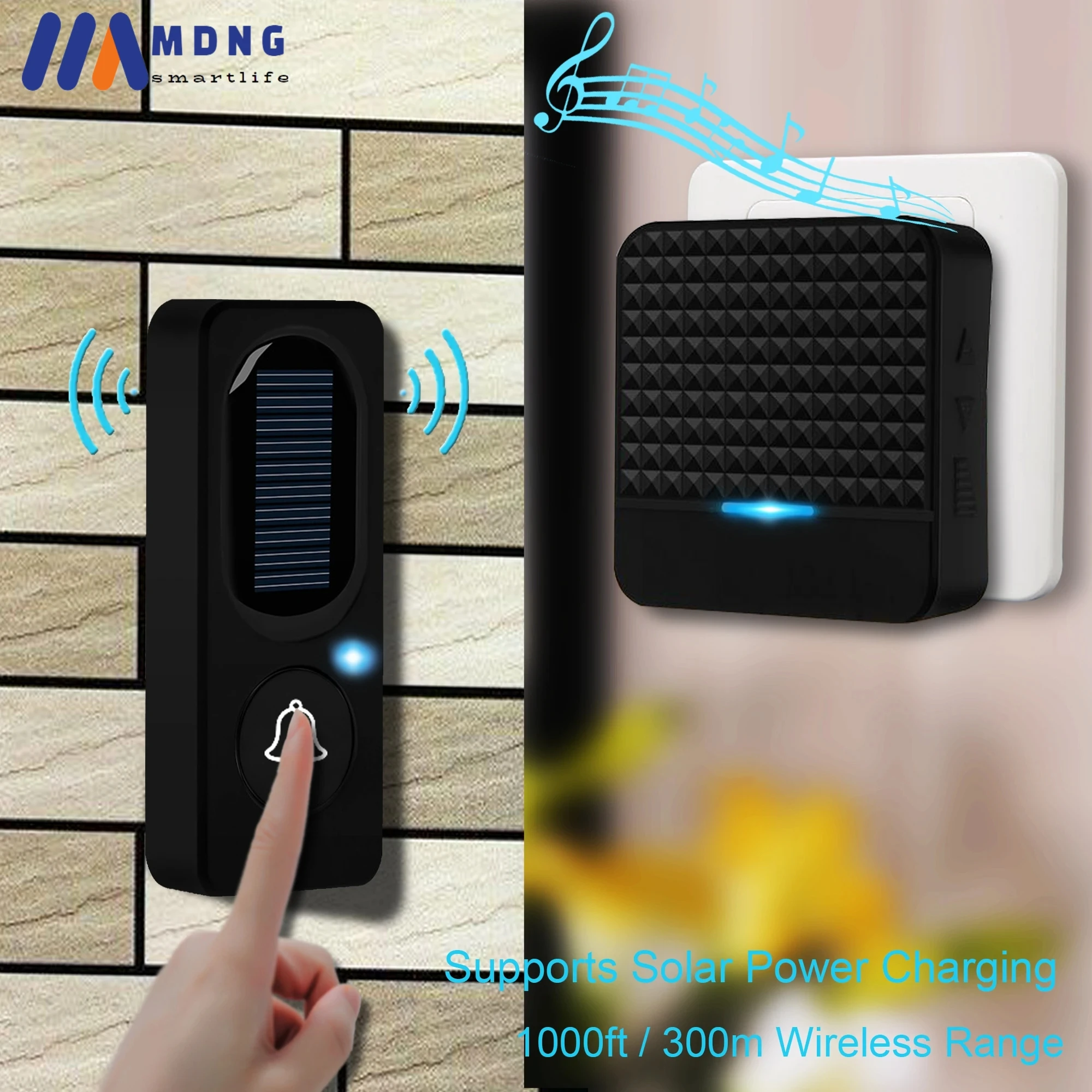 Home Wireless Doorbell Solar Power Welcome Friend Smart Doorbell 300m Long Range Distance IP65 Waterproof Receiver Door Bell Kit