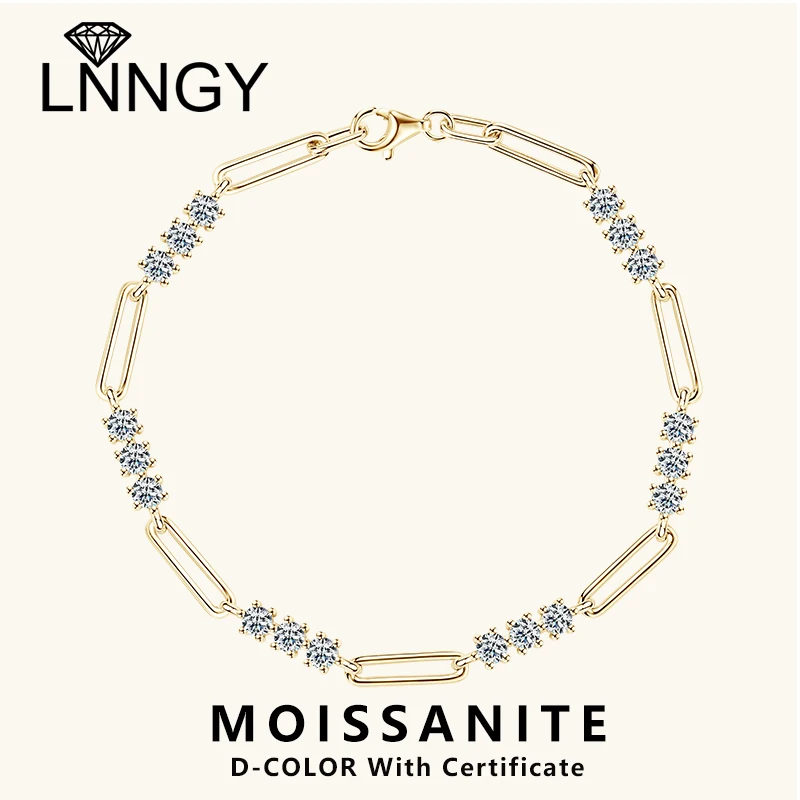 Lnngy Certyfikowana okrągła bransoletka z moissanitu 3MM dla kobiet 925 Sterling Silver Regulowane bransoletki łańcuszkowe Modna biżuteria na rękę Prezent