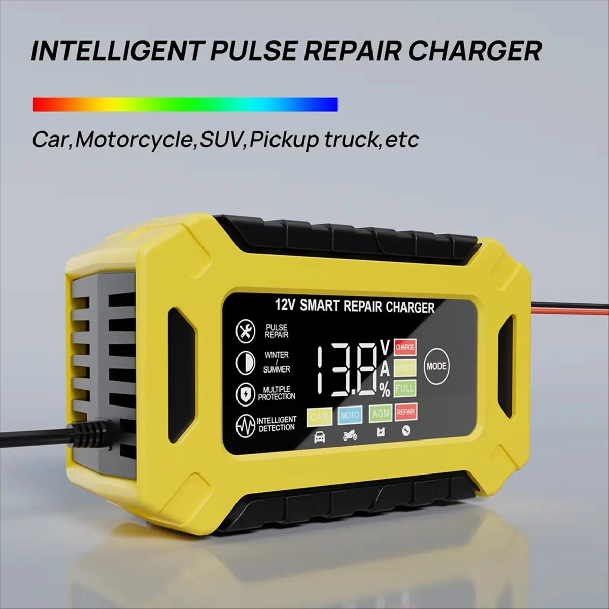 12V 6A Smart Truck Motorcycle Charger Car Auto Battery Charger Pulse Repair Digital LCD Display US Plug