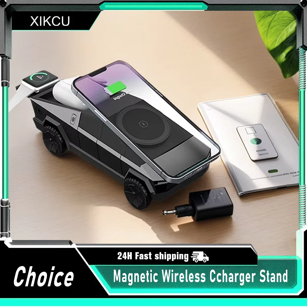 Magnetyczna ładowarka bezprzewodowa 3 w 1, uchwyt samochodowy na telefon kompatybilny z MagSafe iPhone 16 15 14 Apple Watch 10~2 SE AirPods Pro, ładowarka do gier