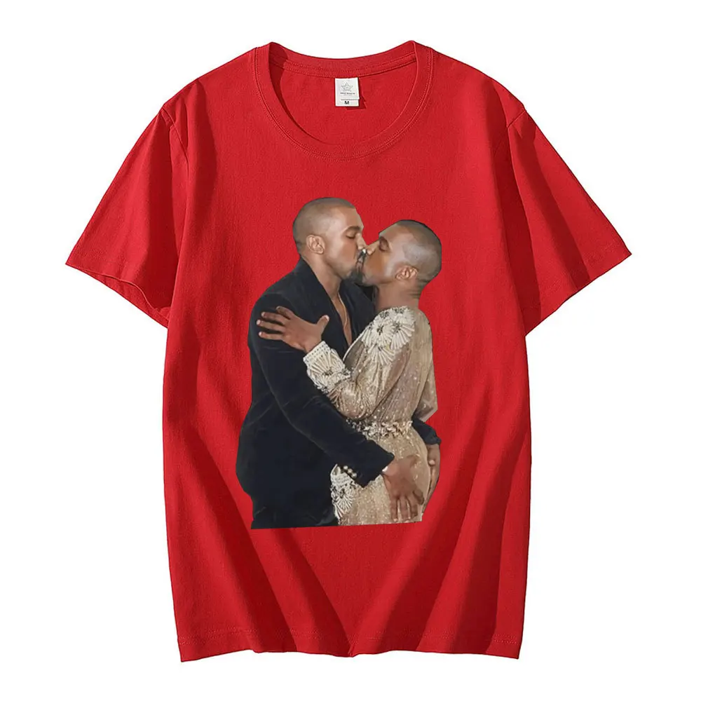 Rapper Kanye West Kissing T Shirt Retro Graphic T Shirts Cotton T-shirt Omari West Fans Lovers Men Women Hip Hop Oversized Tees