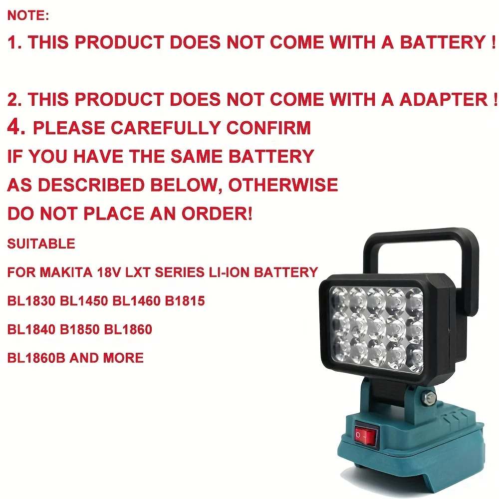15 Beads LED Work Light Portable Lanterns Lamp Spotlight Torch for Makita - Teal & Black Design, Camping, Hiking