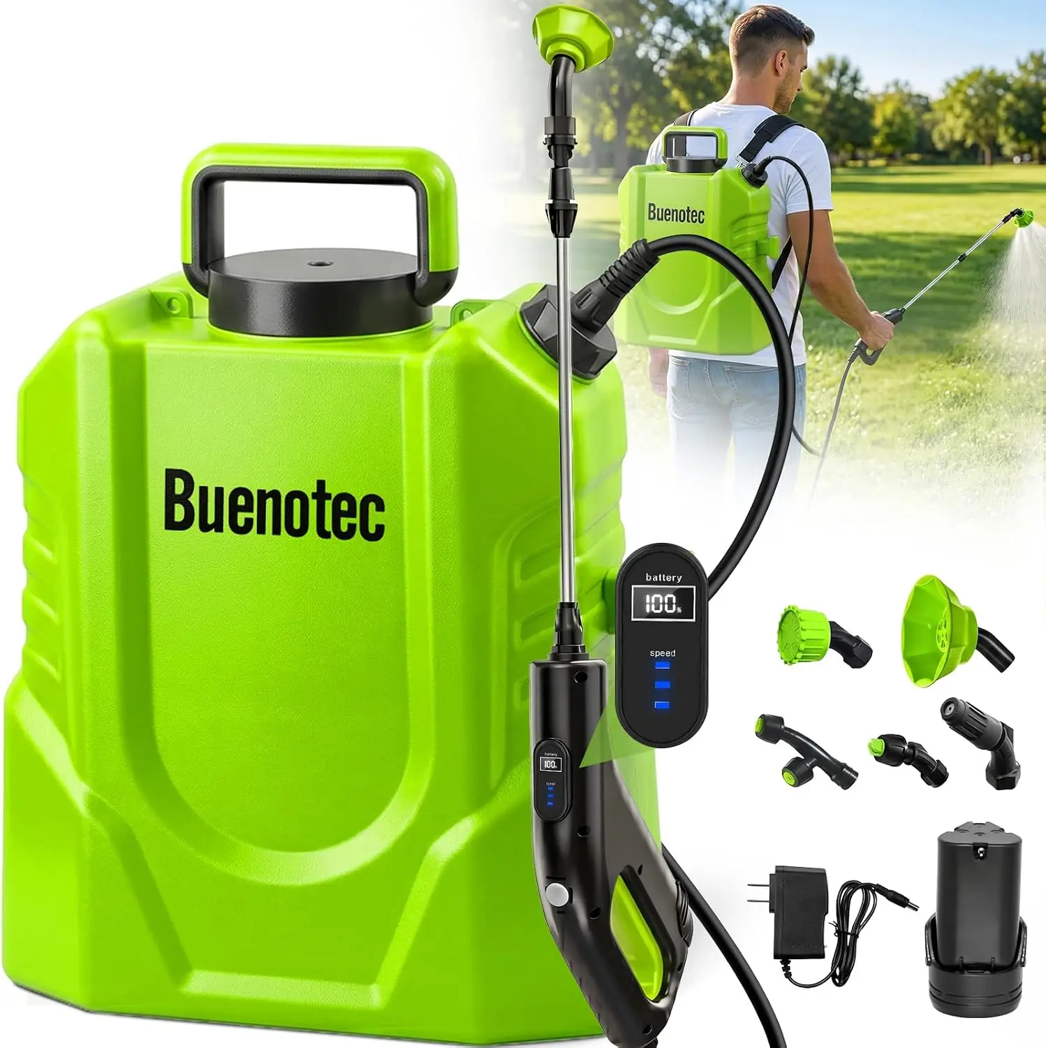 Battery Powered Backpack Sprayer 4.2 Gallon 100 PSI Electric Garden Sprayer 3 Pressure Adjustment Battery Indicator Long Battery