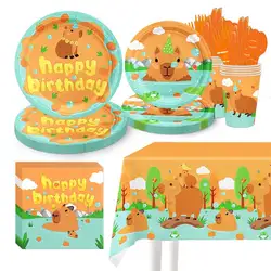 cartoon animal capybara Disposable Tableware Birthday Party Supplies Boy Gift Cup Plate napkin tablecloth backdrop