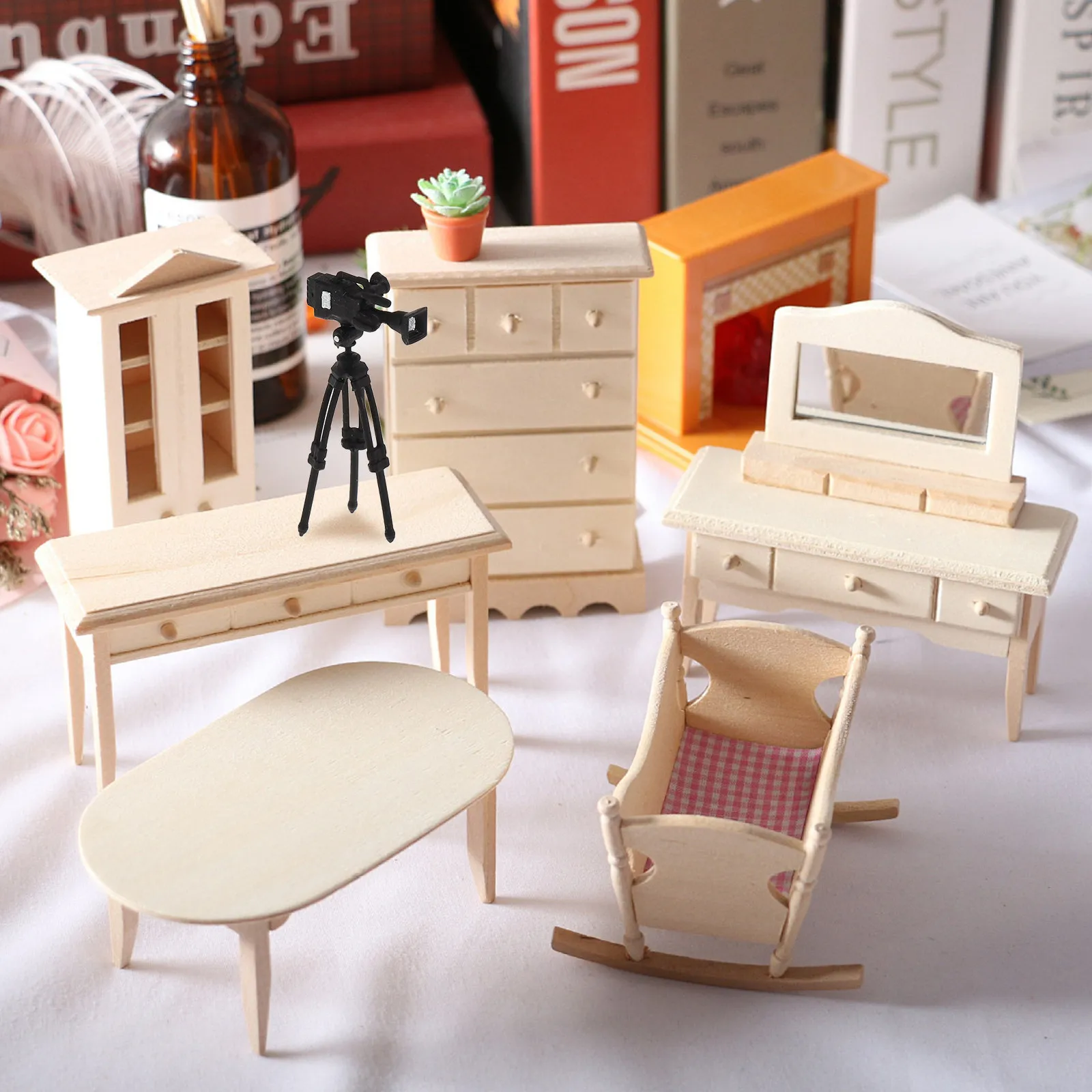Miniature 1 64 Scale Resin Photography Tripod Stand Live Streaming for Dollhouse Scene Decoration Camera Accessory
