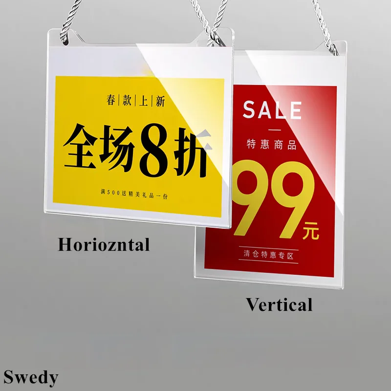 3 PCS A4 210x297mm Acrylic Hanging Price Tag Holder Clear Sign Display Frame Clothing Shop Sale Label Promotion Poster Holder