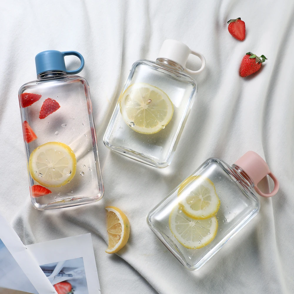 360ML Creative Flat Water Bottle Plastic Travel Bicycle Drinking Juice Reusable Portable Bottles BPA Free Sports Drink Bottle