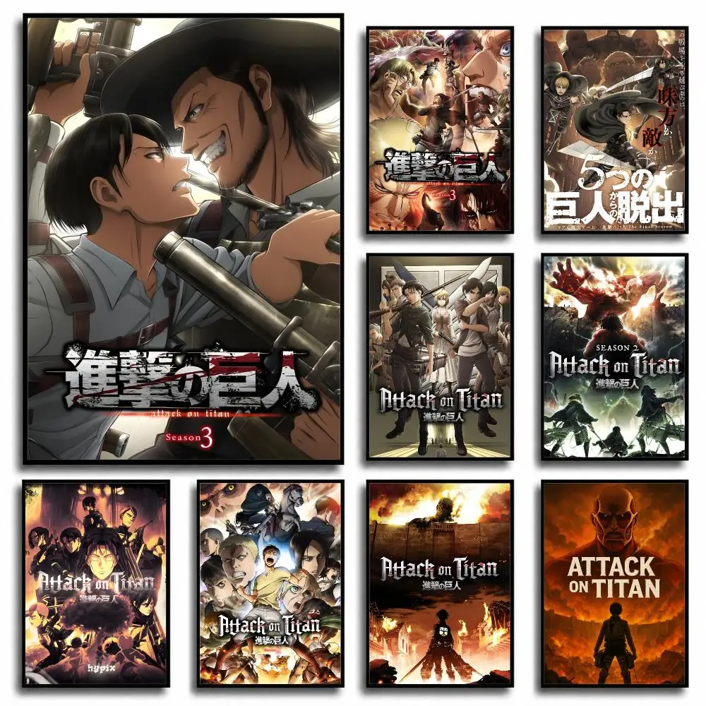 Anime Attack on Titan Poster Waterproof Wall Art Decor Stickers, Home Bedroom Bar Removable Wall Decoration Stickers