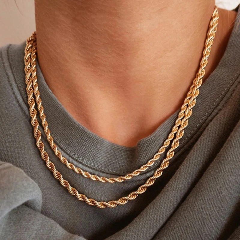 Twisted Rope Chain Necklace for Women Men Minimalist 2/3/4/5/6/7mm Stainless Steel Hip Hop Punk Jewelry Valentine\'s Day Gift