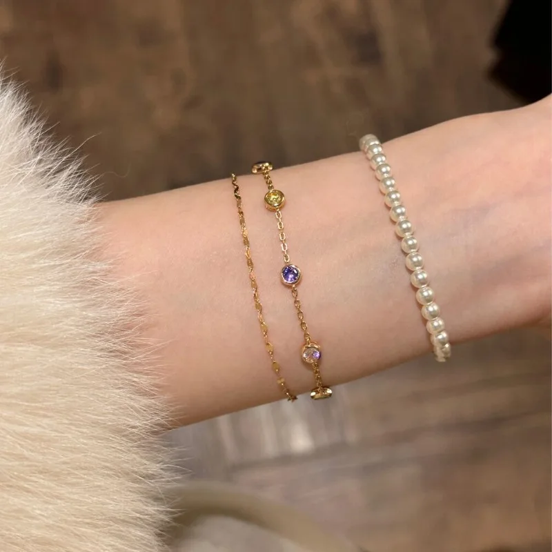 Colorful Sparkling Double Layer Rainbow Bubble Diamond Bracelets for women Exquisite Fashion Light Luxury bangles Jewelry Gifts - view 6