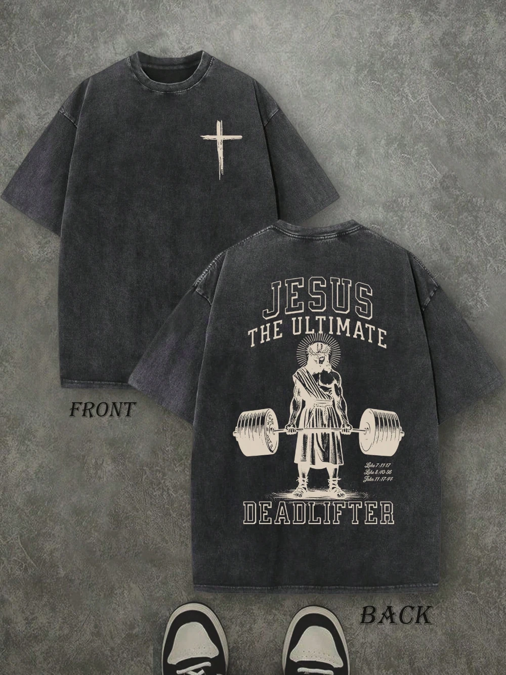 Retro-gewaschenes, doppelseitig bedrucktes T-Shirt „Jesus: Ultimate Death“, Buchstabendruck, christliches Geschenk, Herren-T-Shirt, Street-Style-Baumwolle