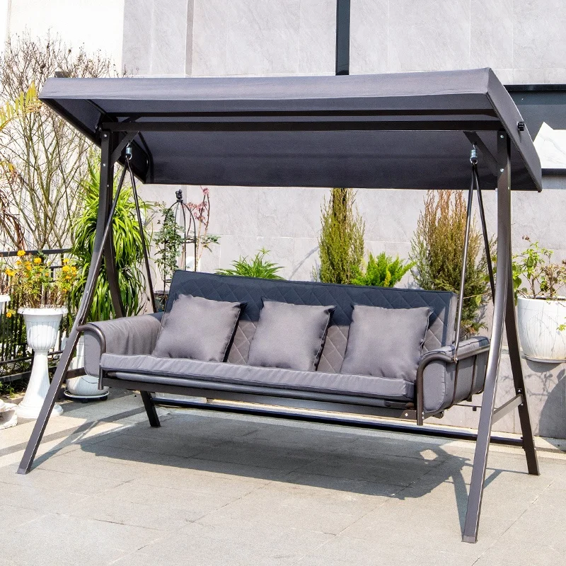 

Высококачественные металлические подвесные качели для двора, садовые качели для нескольких человек, уличные качели-диван для патио с навесом