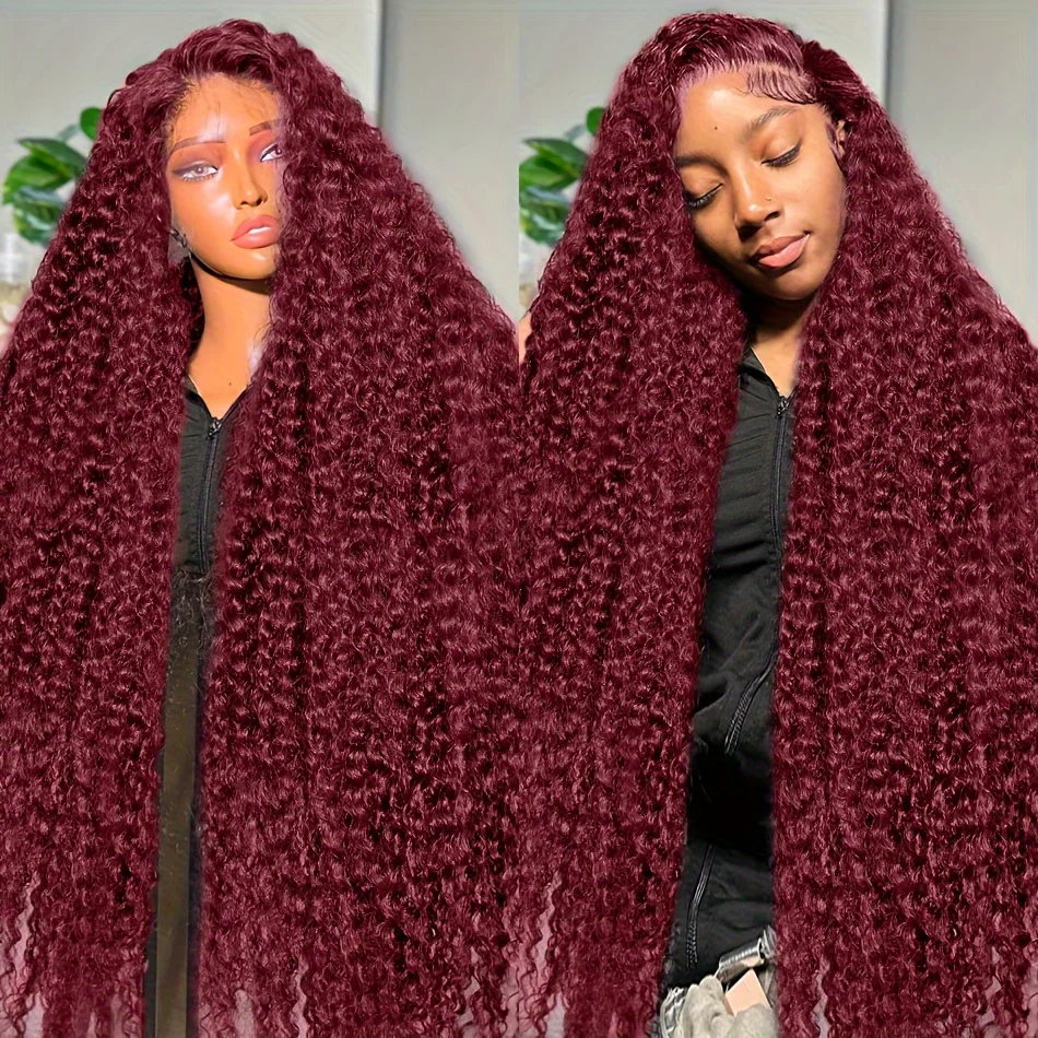 250 الكثافة 99J بورجوندي 13x4 HD الدانتيل أمامي باروكة من شعر طبيعي قبل قطعها الملونة البرازيلي موجة عميقة شعر بشري مجعد شعر مستعار #1