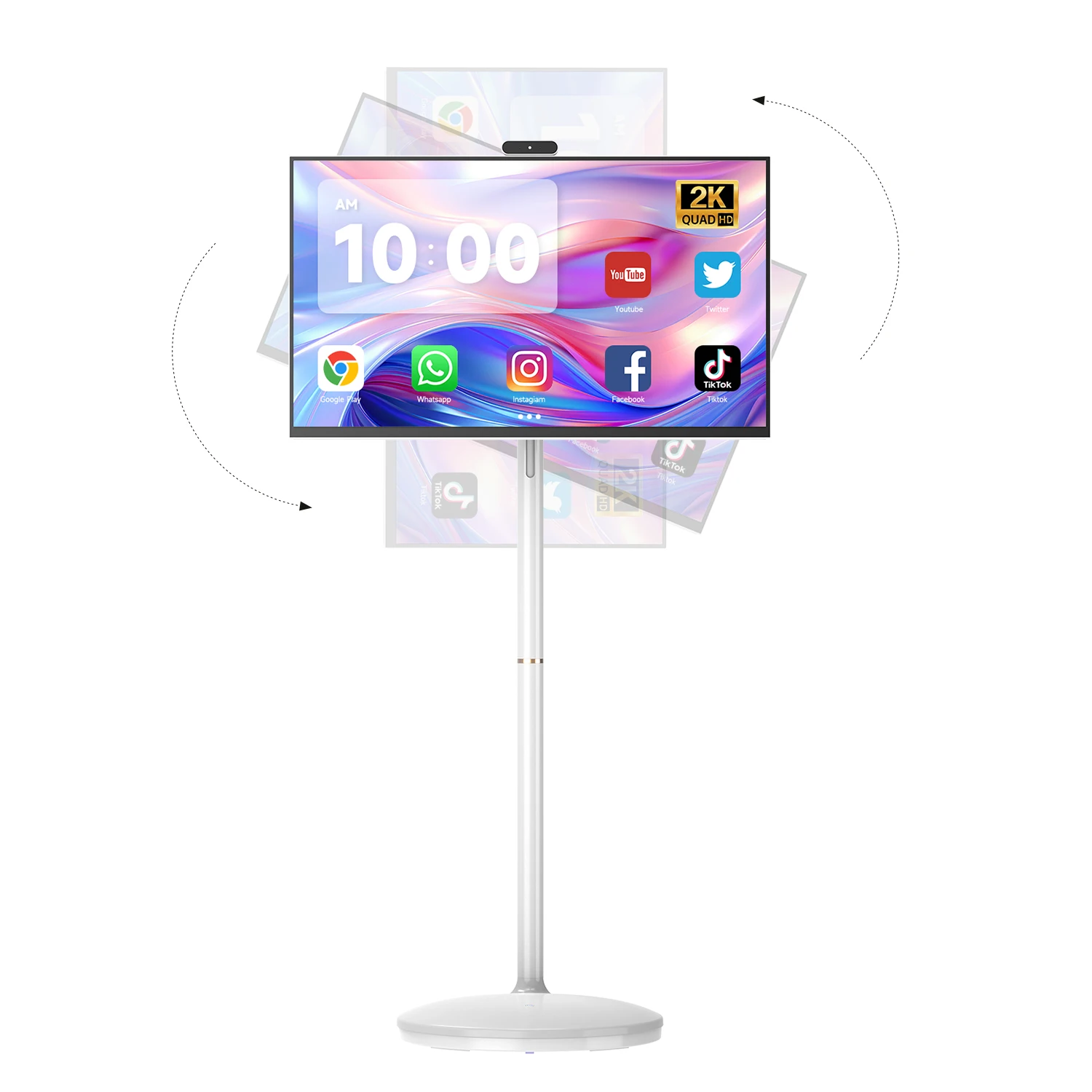Moniteur intelligent MWE de 32 pouces avec écran tactile, système d'exploitation Android, résolution 2K, sur roulettes, 8 heures de lecture vidéo, prise en charge USB Type C et HDMI