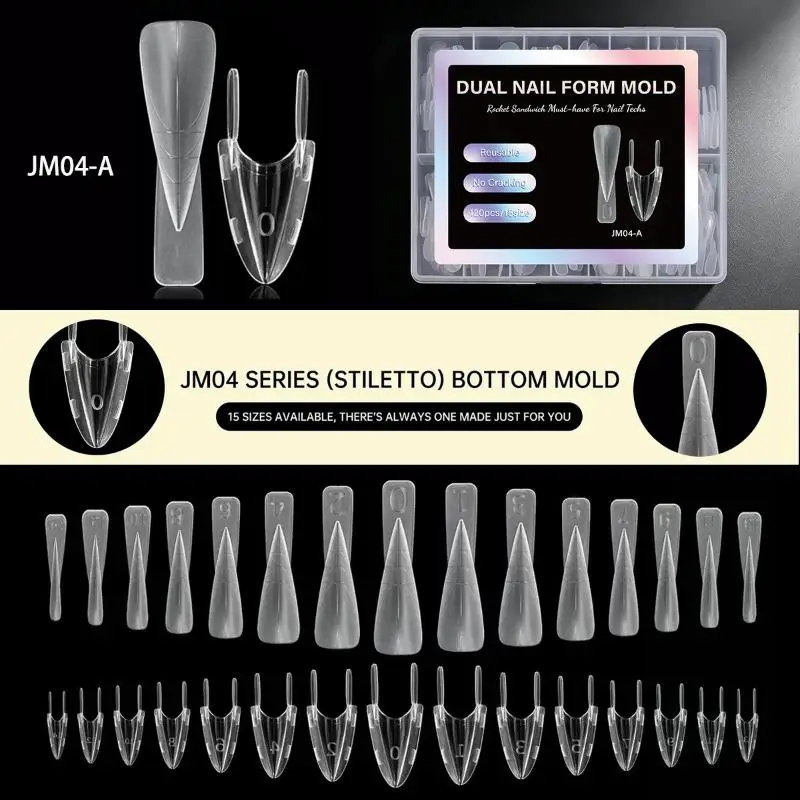 120Pcs Dual Nail Form Mold Sandwich Nail Extension Mold Multiple Shapes Reusable Clear Nail Molds For Salon Home DIY Manicure