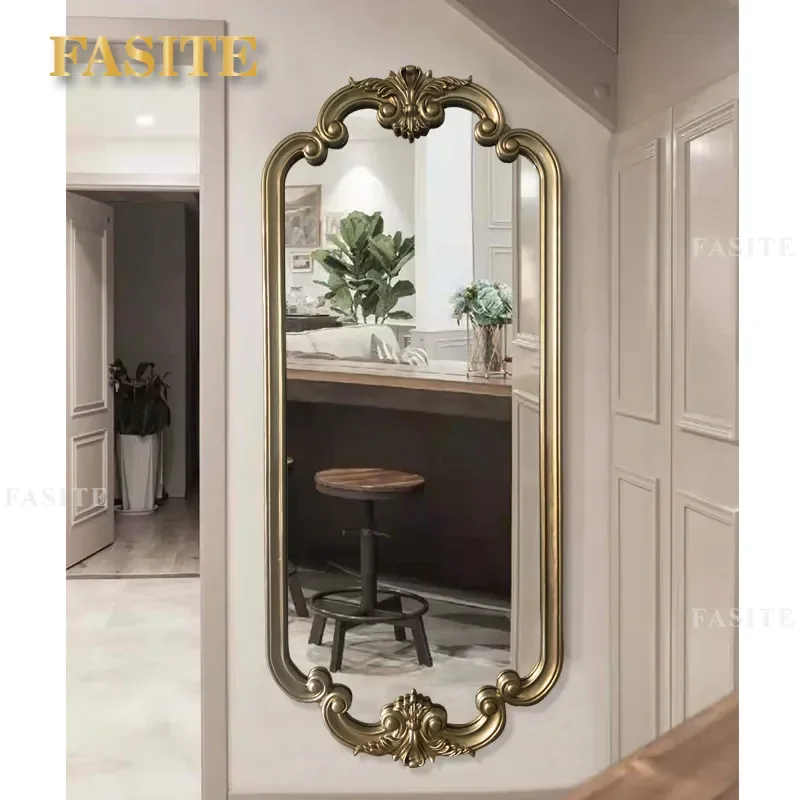 For Nordic Light Luxury Wall Mounted Full Body Mirror Wooden Frame Bedroom Dressing Room Clothing Store Home Decor