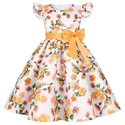 Summer Flowers Girls Dress Sleeveless Bow Fashion Elegant Little Princess Dress Prom Party Costumes 2-10 Years New Kids Clothes