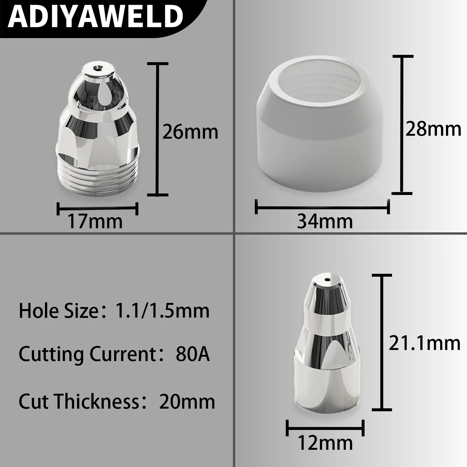 Imagem -03 - Adiyaweld-kits de Consumíveis de Corte a Plasma Copos de Escudo Pontas Bicos Eletrodos Cnc Cortador Tocha P80 25 45 Pcs Consumiveis Plasma