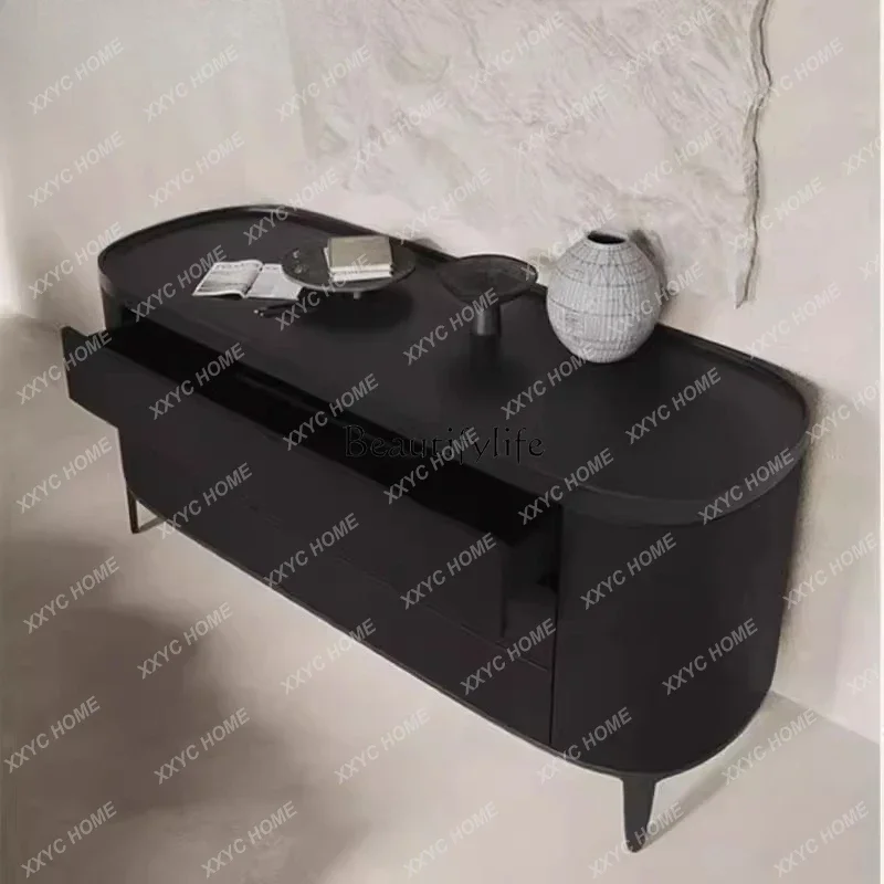 

L minimalist entrance entrance cabinet Edge oval six-bucket cabinet Smoked edge cabinet