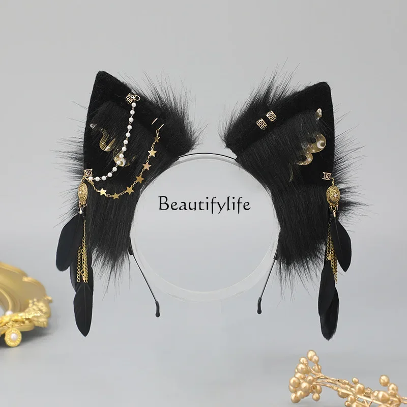 

Simulation Ear Hoop Comic Show Party Props Headband Plush Feather Hair Accessories Metal Headgear