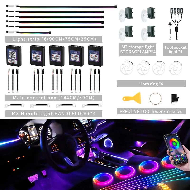 

Neon Car Decoration Lamp 10in1 Bluetooth App Control Full Color Contour Interior Lighting For Auto Led Ambient Acrylic Strip Bar