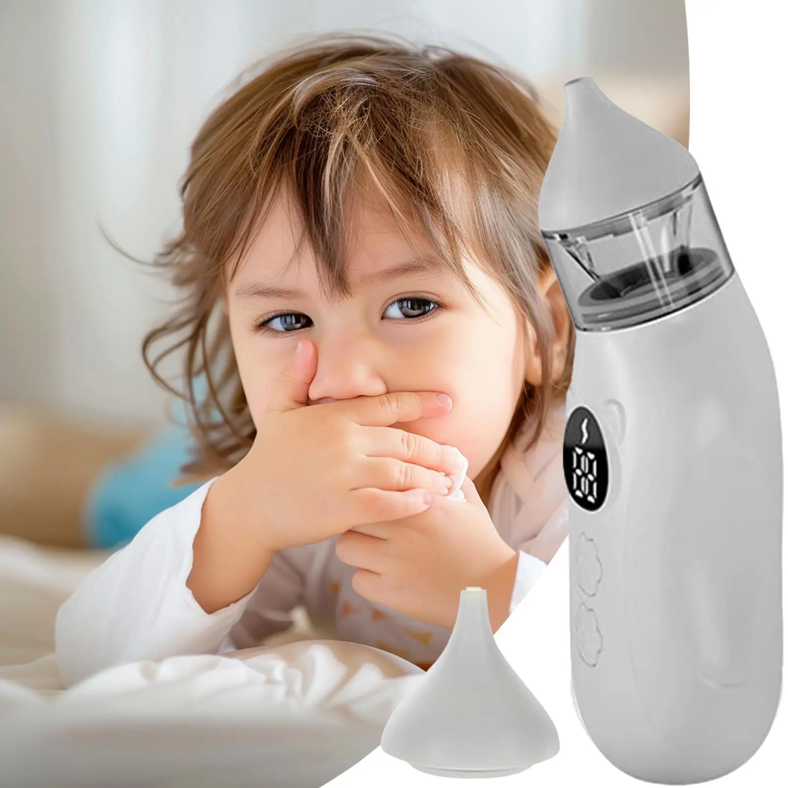 

Electric Nose Sucker Rechargeable Booger Remover With Double Size Replacement Head Adjustable Suction Baby Nose Cleaner For