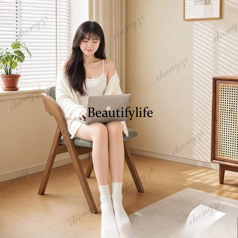 Medieval home backrest soft bag folding dining chair French retro new chair does not take up space