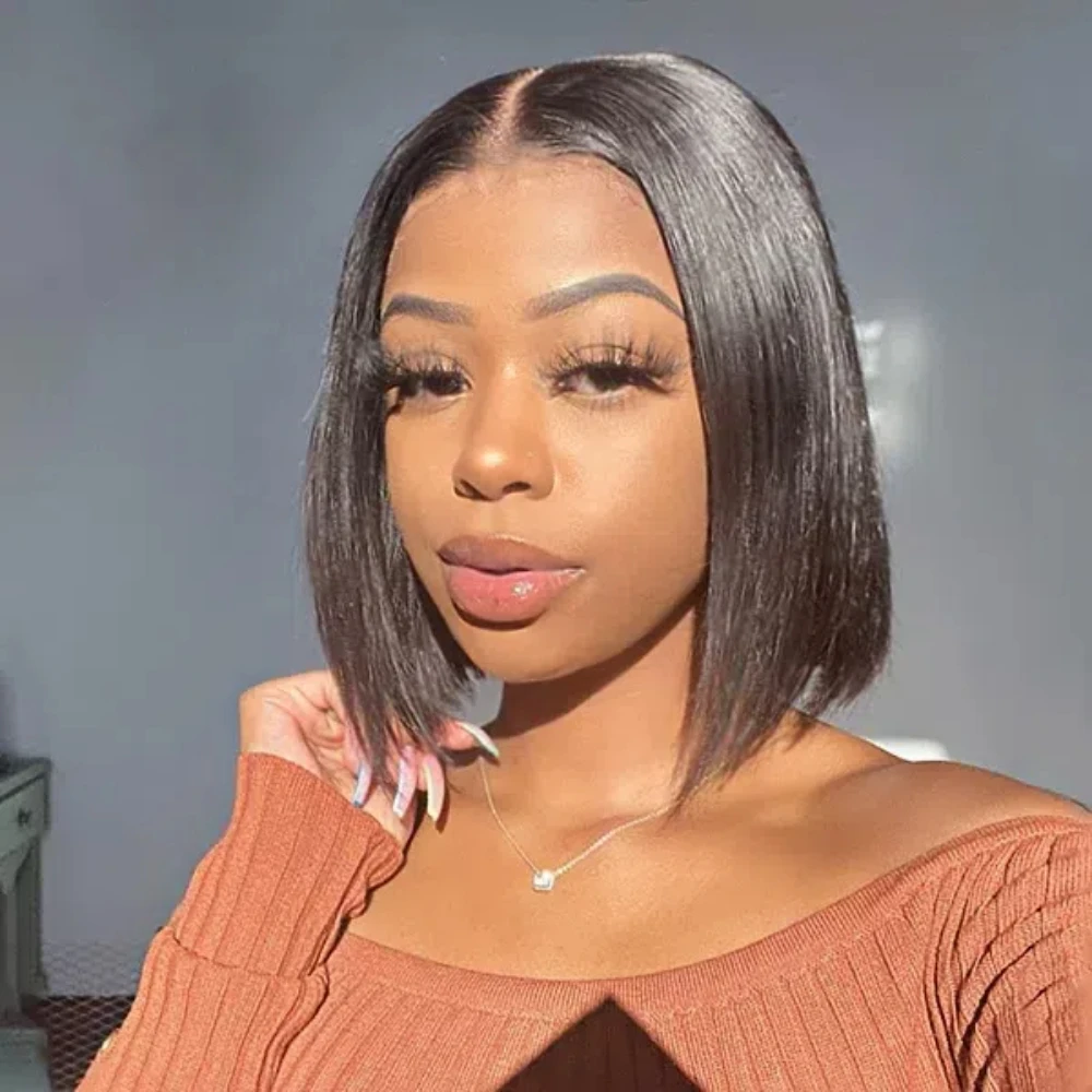 

Short Straight Bob Wig Human Hair Glueless Wig Pre Plucked Pre Cut Straight Short Bob Wig Brazilian Human Hair 180% Density