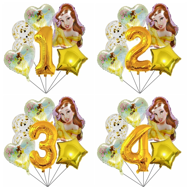 Disney Princess Beauty And The Beast Confetti Balloons Baby Shower Girl Foil Globos Birthday Party Decoration Kids Toys Globs