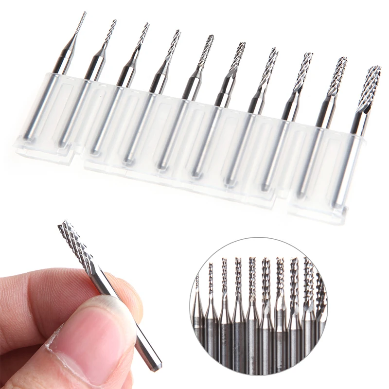 10Pcs 1/8\'\' 0.8-3.175mm Drill Bits Engraving Cutter Rotary PCB End Mill Set