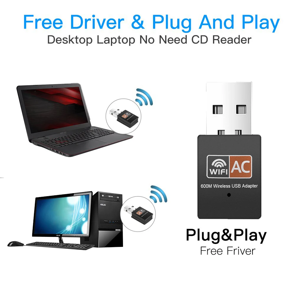 USB WiFiアダプター 600Mbps ワイヤレスネットワークカード イーサネットアンテナ WiFiレシーバー USB LAN AC デュアルバンド 2.4G 5GHz PC用ドングル