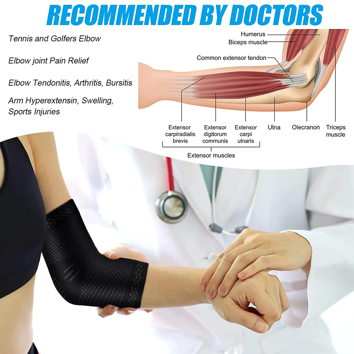 Elbow Brace Elbow Compression Sleeve Support for TendonitisTennis and Golfers Elbow Treatment Arthritis Workouts Weightlifting