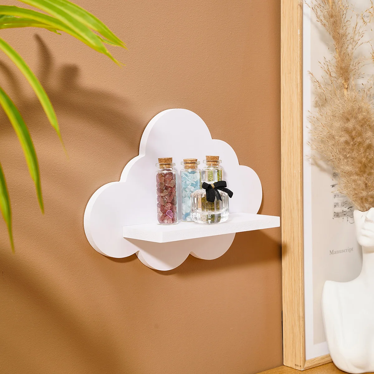 1PC, Simple White Cloud-Shaped Wall Storage Rack, DIY Assembly Suitable for Living Room Display Rack and Small Item Storage Rack