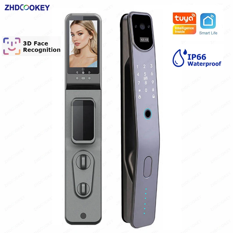 3D Face Recognition Smart Lock Waterproof Tuya APP Fingerprint Biometric Password IC Card Code Electronic Door Locks with Camera