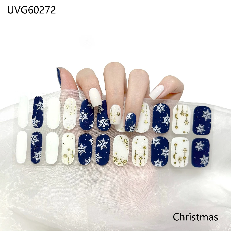 22 Streifen/Blatt Weihnachten halbgehärtete Gel-Nagelstreifen Aurora Glitzer DIY Press on Nails Aufkleber Nagel-Starter-Kits UV-Lampenheilung